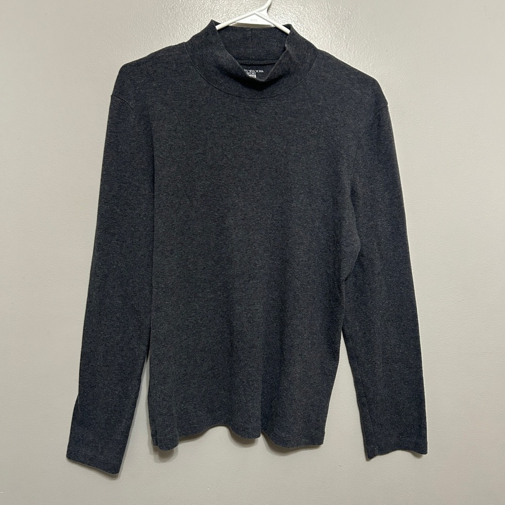Jones New York Sport Mock Neck Top Womens XL Grey Cotton Long Sleeve Minimalist